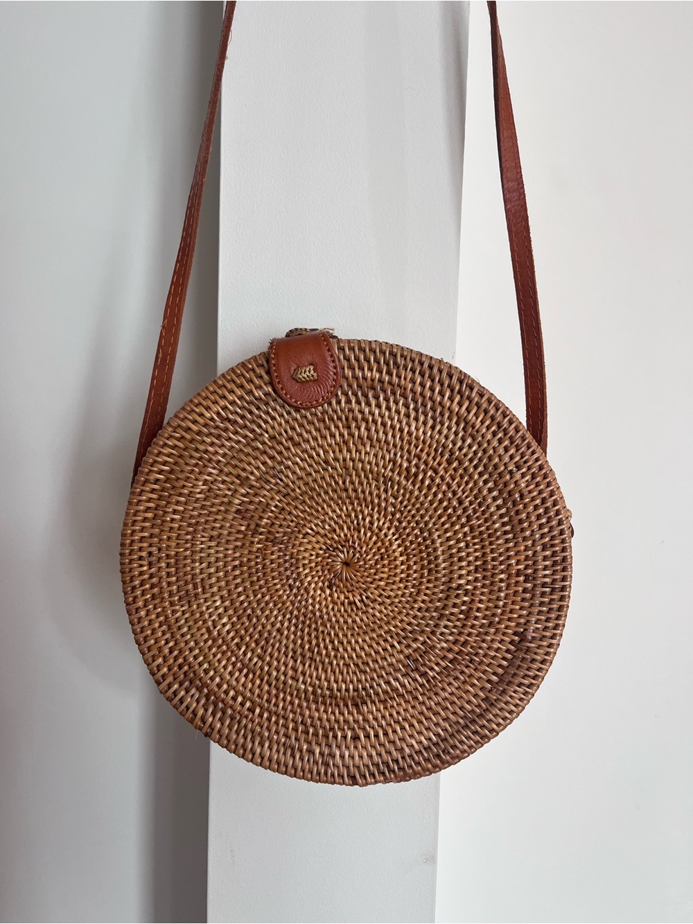 Woven Round Crossbody Bag in Brown - Picture 4 of 5